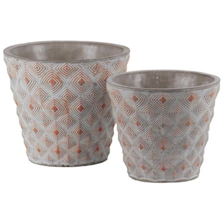 URBAN TRENDS COLLECTION Cement Round Pot with Diamond Vermillion Set of 2 54109
